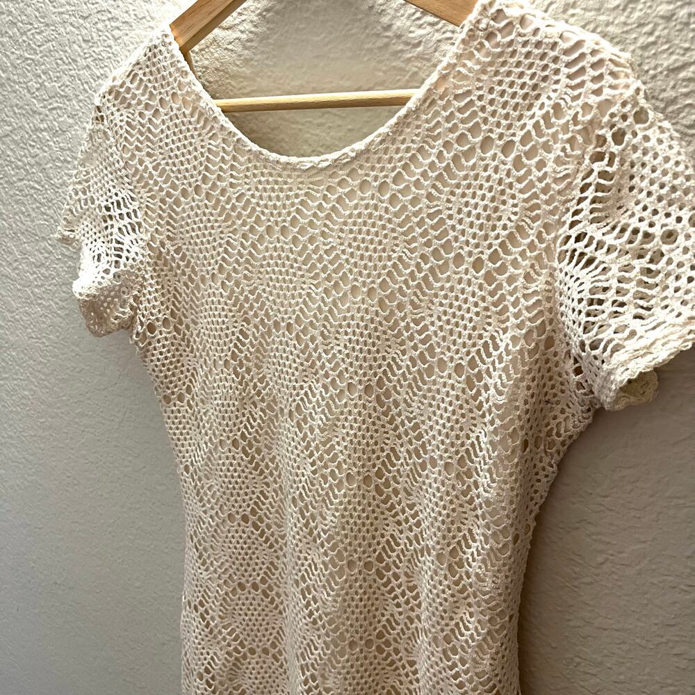 Vintage 90 Newport News Ivory Crochet Lace Maxi Dress 8 Coastal Cottagecore Boho - Picture 3 of 8